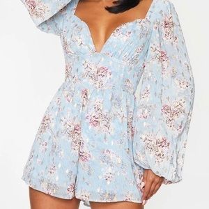 Dusty Blue Floral Floaty Plunge Chiffon